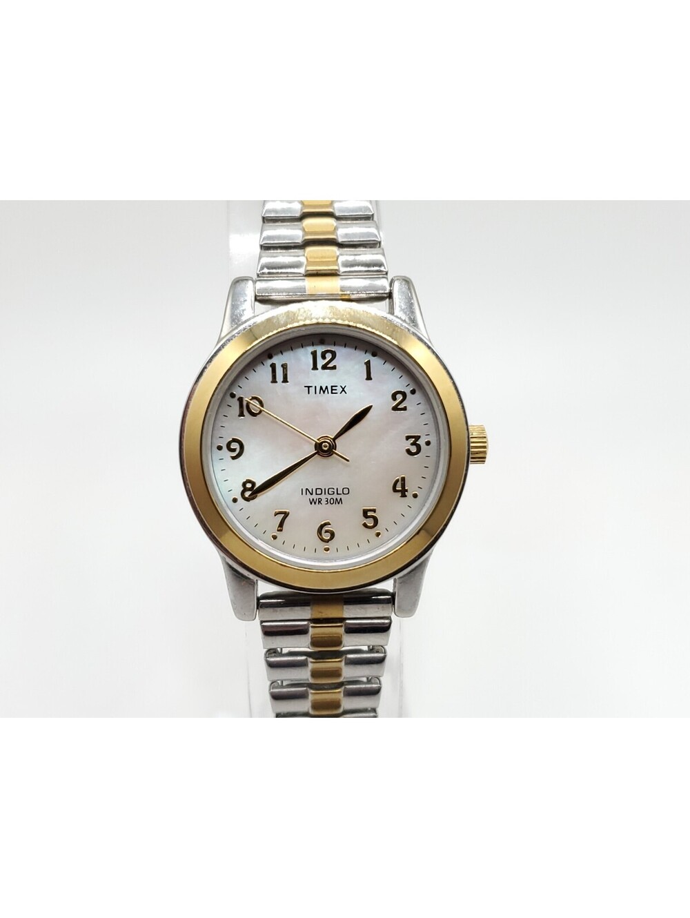 Timex Indiglo MOP Dial Two-Tone Expandable Band Women Watch New Battery 25mm